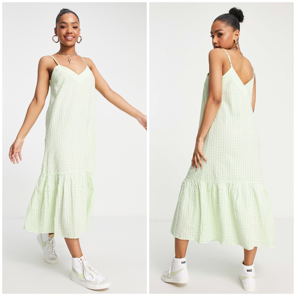 Miss Selfridge Gingham Strappy Frill Hem Midi Sundress  Cottagecore Summer Dress
